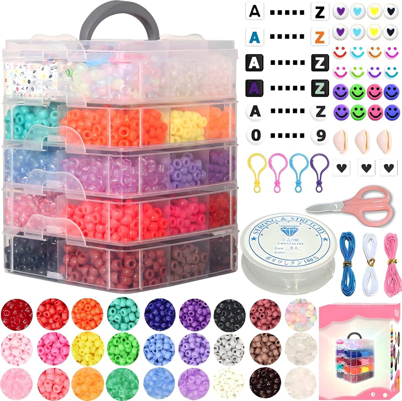 6500Pcs Pony Beads for Bracelets Making, Multi-Colored Rainbow Plastic Hair Large Beads for Hair Braids, 27 Colors Kandi Friendship Bracelet Bead Jewelry Making Kits for Craft